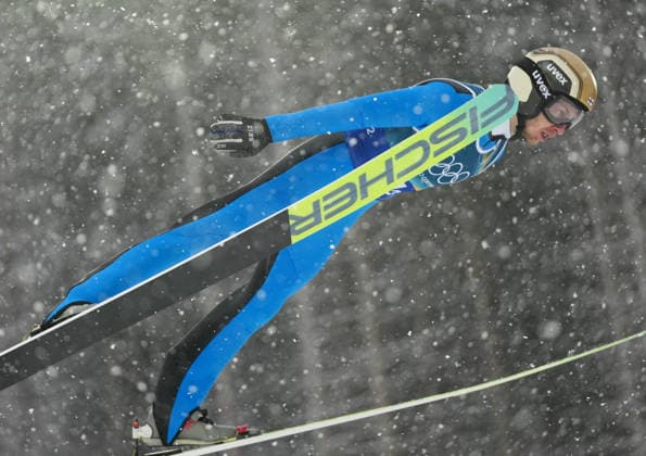 (260219) -- PREDAZZO, Feb. 19, 2026 -- Ilkka Herola of Finland competes during the Ski jumping, Skispringen, Ski, nordisch competition round of the nordic combined team sprint at the 2026 Milan-Cortina Winter Olympics in Predazzo, Italy, Feb. 19, 2026. ) (MICO2026)ITALY-PREDAZZO-OLYMPIC Winter games, Winterspiele,Spiele, Summer games NORDIC COMBINED-TEAM SPRINT MengxYongmin 