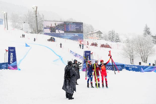 260219 Emily Harrop of France, Marianne Fatton of Switzerland and Ana Alonso Rodriguez of Spain celebrate afte women s ski mountaineering sprint final during day 13 of the 2026 Winter Olympics on February 19, 2026 in Bormio. Photo: Vegard Grott BILDBYRAN kod VG VG0887 bbeng Olympic Games, Olympische Spiele, Olympia, OS olympics winter olympics os ol olympiska spel vinter-os olympiske leker milano cortina 2026 milan cortina 2026 milano cortina 2026 olympic games milano cortina 2026 winter olympic games milano cortina-os milano cortina-ol vinter-ol ski mountaineering skimo randonee randonnÃ e jubel *** 260219 Emily Harrop of France, Marianne Fatton of Switzerland and Ana Alonso Rodriguez of Spain celebrate afte women s ski mountaineering sprint final during day 13 of the 2026 Winter Olympics on February 19, 2026 in Bormio Photo Vegard Grott BILDBYRAN code VG VG0887 bbeng olympic games olympics winter olympics os ol olympic games winter os olympic games milano cortina 2026 milan cortina 2026 milano cortina 2026 olympic games milano cortina 2026 winter olympic games milano cortina os milano cortina ol winter ol ski mountaineering skimo randonee randonnÃ e jubel  Copyright: VEGARDxGRoTT BB260219VG041
