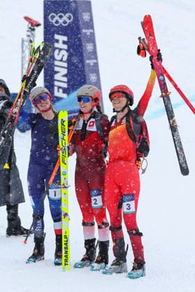 OLYMPICS - Winter Olympic Games, Olympische Spiele, Olympia, OS Milano Cortina 2026 BORMIO,ITALY,19.FEB.26 - OLYMPICS, SKI MOUNTAINEERING - Winter Olympic Games Milano Cortina 2026, sprint race. Image shows Emily Harrop (FRA), Marianne Fatton (SUI) and Ana Alonso Rodriguez (ESP).  GEPAxpictures xHaraldxSteiner