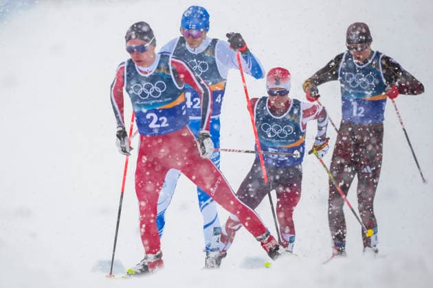Winter Olympics in Milan Cortina 2026 Val di Fiemme, Italy 20260219. Jens Luraas Oftebro from Norway, Eero Hirvonen from Finland, Johannes Lamparter from Austria and Vinzenz Geiger from Germany during the combined team sprint 2 x 7.5 km Tesero CC-Stadium during the Winter Olympics in Milano Cortina 2026. Photo: Lise Aaserud NTB Val di Fiemme Italy EDITORIAL USE ONLY. RESTRICTED USE FOR BETTING COMPANIES Ref:_SPO6T-I490RZv0.jpg *** Winter Olympics in Milan Cortina 2026 Val di Fiemme, Italy 20260219 Jens Luraas Oftebro from Norway, Eero Hirvonen from Finland, Johannes Lamparter from Austria and Vinzenz Geiger from Germany during the combined team sprint 2 x 7 5 km Tesero CC Stadium during the Winter Olympics in Milano Cortina 2026 Photo Lise Aaserud NTB Val di Fiemme Italy EDITORIAL USE ONLY RESTRICTED USE FOR BETTING COMPANIES  Copyright: xLisexAserudx xNTBx