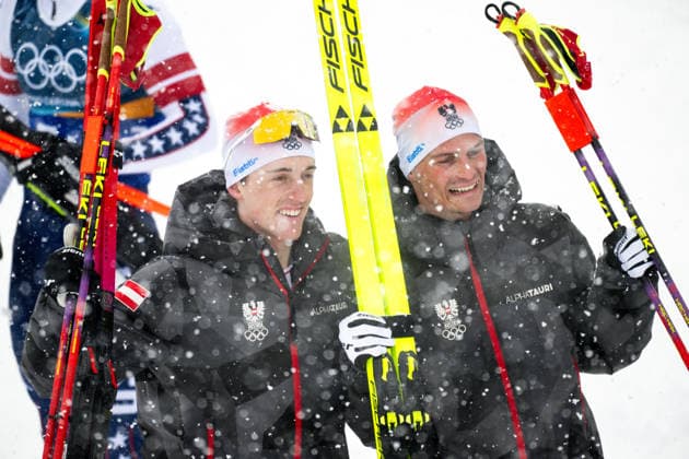 260219 Stefan Rettenegger of Austria and Johannes Lamparter of Austria celebrate after the nordic combined team sprint cross-country skiing during day 12 of the 2026 Winter Olympics on February 19, 2026 in Val di Fiemme. Photo: Maxim Thore BILDBYRAN kod MT MT0997 jubel nordisk kombination nordic combined nordisk kombinert Olympic Games, Olympische Spiele, Olympia, OS olympics winter olympics os ol olympiska spel vinter-os olympiske leker milano cortina 2026 milan cortina 2026 milano cortina 2026 olympic games milano cortina 2026 winter olympic games milano cortina-os milano cortina-ol vinter-ol 12 bbeng *** 260219 Stefan Rettenegger of Austria and Johannes Lamparter of Austria celebrate after the nordic combined team sprint cross country skiing during day 12 of the 2026 Winter Olympics on February 19, 2026 in Val di Fiemme Photo Maxim Thore BILDBYRAN kod MT MT0997 jubel nordisk kombination nordic combined nordic combined olympic games olympics winter olympics os ol olympiska spel vinter os olympiske leker milano cortina 2026 milan cortina 2026 milano cortina 2026 olympic games milano cortina 2026 winter olympic games milano cortina os milano cortina ol vinter ol 12 bbeng  Copyright: MAXIMxTHORE BB260219MT024