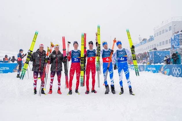 Winter Olympics in Milan Cortina 2026 Val di Fiemme, Italy 20260219. Stefan Rettenegger and Johannes Lamparter from Austria, Jens Luraas Oftebro and Andreas Skoglund from Norway, Ilkka Herola and Eero Hirvonen from Finland after the combined team sprint 2 x 7.5 km Tesero CC-Stadium during the Winter Olympics in Milan Cortina 2026. Photo: Lise Aaserud NTB Val di Fiemme Italy EDITORIAL USE ONLY. RESTRICTED USE FOR BETTING COMPANIES Ref:_SPOwYV6f_UQ_po.jpg *** Winter Olympics in Milan Cortina 2026 Val di Fiemme, Italy 20260219 Stefan Rettenegger and Johannes Lamparter from Austria, Jens Luraas Oftebro and Andreas Skoglund from Norway, Ilkka Herola and Eero Hirvonen from Finland after the combined team sprint 2 x 7 5 km Tesero CC Stadium during the Winter Olympics in Milan Cortina 2026 Photo Lise Aaserud NTB Val di Fiemme Italy EDITORIAL USE ONLY RESTRICTED USE FOR BETTING COMPANIES  Copyright: xLisexAserudx xNTBx