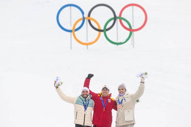 260219 Neutral Athlete Nikita Filippov (Russia), Oriol Cardona Coll of Spain and Thibault Anselmet of France celebrate after men s ski mountaineering sprint during day 13 of the 2026 Winter Olympics on February 19, 2026 in Bormio. Photo: Vegard Grott BILDBYRAN kod VG VG0887 jubel bbeng Olympic Games, Olympische Spiele, Olympia, OS olympics winter olympics os ol olympiska spel vinter-os olympiske leker milano cortina 2026 milan cortina 2026 milano cortina 2026 olympic games milano cortina 2026 winter olympic games milano cortina-os milano cortina-ol vinter-ol ski mountaineering skimo randonee randonnÃ e *** 260219 Neutral Athlete Nikita Filippov Russia , Oriol Cardona Coll of Spain and Thibault Anselmet of France celebrate after men s ski mountaineering sprint during day 13 of the 2026 Winter Olympics on February 19, 2026 in Bormio Photo Vegard Grott BILDBYRAN kod VG VG0887 jubel bbeng olympic games olympics winter olympics os ol olympiska spel vinter os olympiske leker milano cortina 2026 milan cortina 2026 milano cortina 2026 olympic games milano cortina 2026 winter olympic games milano cortina os milano cortina ol vinter ol ski mountaineering skimo randonee randonnÃ e  Copyright: VEGARDxGRoTT BB260219VG049