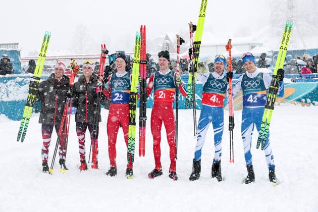 OLYMPICS - Winter Olympic Games, Olympische Spiele, Olympia, OS Milano Cortina 2026 TESERO,ITALY,19.FEB.26 - OLYMPICS, NORDIC SKIING, NORDIC COMBINED, CROSS COUNTRY - Winter Olympic Games Milano Cortina 2026, team sprint, 2x7.5km. Image shows Johannes Lamparter, Stefan Rettenegger (AUT), Jens Luraas Oftebro, Andreas Skoglund (NOR), Ilkka Herola and Eero Hirvonen (FIN).  GEPAxpictures xMatthiasxTrinkl