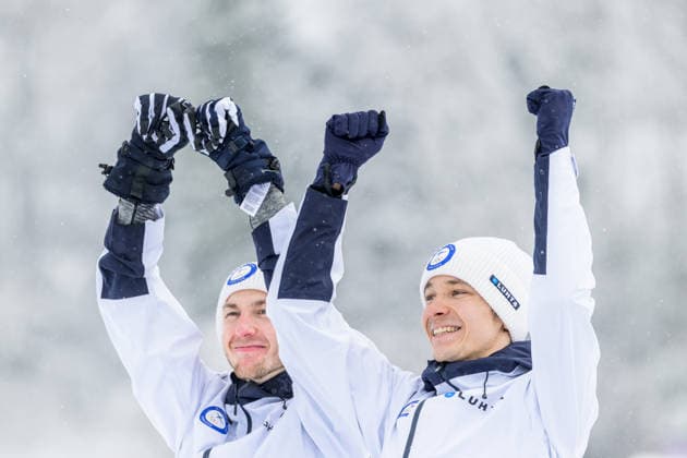 260219 Ilkka Herola of Finland and Eero Hirvonen of Finland celebrate after the nordic combined team sprint cross-country skiing during day 12 of the 2026 Winter Olympics on February 19, 2026 in Val di Fiemme. Photo: Maxim Thore BILDBYRAN kod MT MT0997 nordisk kombination nordic combined nordisk kombinert Olympic Games, Olympische Spiele, Olympia, OS olympics winter olympics os ol olympiska spel vinter-os olympiske leker milano cortina 2026 milan cortina 2026 milano cortina 2026 olympic games milano cortina 2026 winter olympic games milano cortina-os milano cortina-ol vinter-ol 12 bbeng jubel *** 260219 Ilkka Herola of Finland and Eero Hirvonen of Finland celebrate after the nordic combined team sprint cross country skiing during day 12 of the 2026 Winter Olympics on February 19, 2026 in Val di Fiemme Photo Maxim Thore BILDBYRAN code MT MT0997 nordic combination nordic combined nordic combined olympic games olympics winter olympics os ol olympiska spel vinter os olympiske leker milano cortina 2026 milan cortina 2026 milano cortina 2026 olympic games milano cortina 2026 winter olympic games milano cortina os milano cortina ol vinter ol 12 bbeng jubel  Copyright: MAXIMxTHORE BB260219MT029