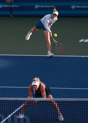 Laura Siegemund (GER), Vera Zvonareva, Damen Doppel, Ladies Doubles Dubai Duty Free Tennis Championships, Dubai, U.A.E., Copyright: xJuergenxHasenkopfx