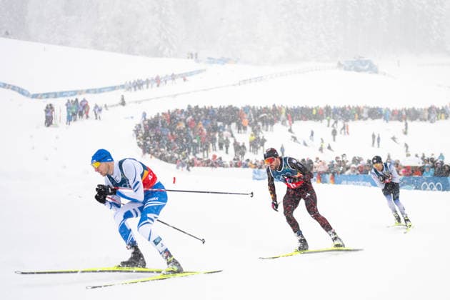 RYDZEK Johannes (Deutschland), davor HEROLA Ilkka (Finnland), ITA, Olympische Spiele Milano Cortina 2026, Olympia, Nordische Kombination, Teamsprint, 2 x 7,5 km Langlauf, 19.02.2026 ITA, Olympische Spiele Milano Cortina 2026, Olympia, Nordische Kombination, Teamsprint, 2 x 7,5 km Langlauf, 19.02.2026 Tesero *** RYDZEK Johannes Germany , before HEROLA Ilkka Finland , ITA, Olympic Games Milano Cortina 2026, Olympics, Nordic Combined, Team Sprint, 2 x 7.5 km Cross-Country, 19 02 2026 ITA, Olympic Games Milano Cortina 2026, Olympics, Nordic Combined, Team Sprint, 2 x 7.5 km Cross-Country, 19 02 2026 Tesero Copyright: xEibner-Pressefoto Memmlerx EP_MMR