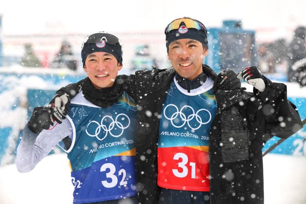 (L-R) Ryota Yamamoto, Akito Watabe (JPN), FEBRUARY 19, 2026 - Nordic Combined : Team Sprint during the Milano Cortina 2026 Olympic Winter games, Winterspiele,Spiele, Summer games at Tesero Cross-Country Skiing Stadium in Tesero, Italy. Noxthirdxpartyxsales  aflo_320484071