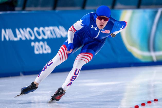 2026-02-19 - Milano Cortina 2026 Winter Olympics Speed skating, Eisschnelllauf 1500m Men MILAN, ITALY - FEBRUARY 19: Casey Dawson of United States of America during the Speed Skating 1500m Men on day 15 of the Milano Cortina 2026 Winter Olympics at the Milano Speed Skating Arena on February 19, 2026 in Milan, Italy Milan Milano Speed Skating Arena Italy Content not available for redistribution in The Netherlands directly or indirectly through any third parties. Copyright: xAndrexWeeningx