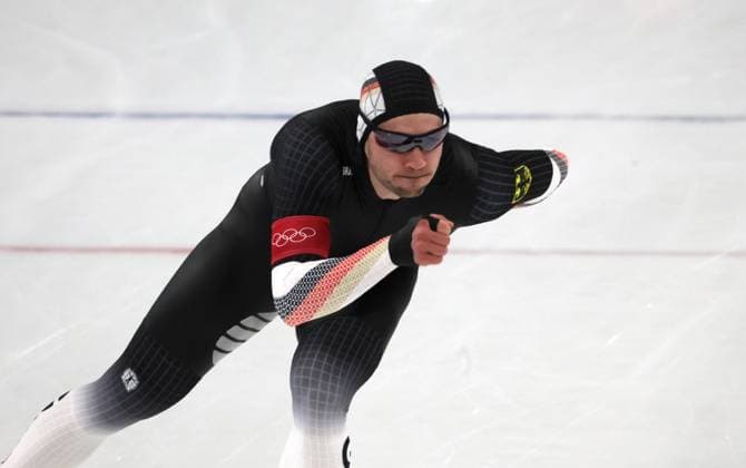 Hendrik Dombek (GER). Eisschnelllauf, 1500 m der Maenner. Olympische Winterspiele 2026. 19.2.2026, in Mailand, Eisschnelllauf Stadion. Quelle Copyright Credit : Oryk HAIST *** Hendrik Dombek GER Speed skating, mens 1500 m Olympic Winter Games 2026 19 2 2026, in Milan, speed skating stadium Source Copyright Credit Oryk HAIST xOLY-SSK10x