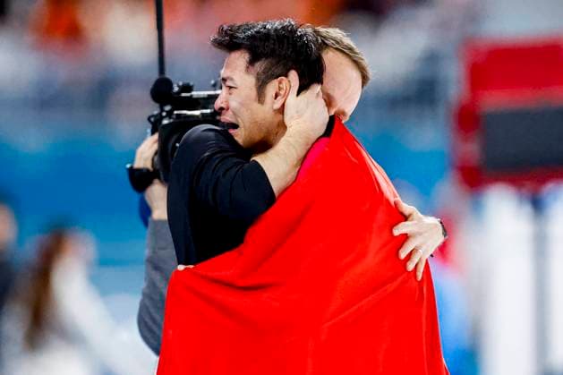 coach Johan de Wit celebrates with winner Zhongyan Ning of China after Men s 1500m, Milano Cortina 2026 Winter Olympics: Day 13, Speed skating, Eisschnelllauf - Milano Cortina 2026 Winter Olympics: Day 13, Milano Speed Skating Stadium, February 19, 2026, Milan, Italy.