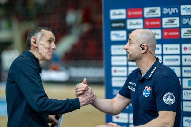 Stefgan Koch (DYN) Interview mit Milenko Bogicevic (Syntainics MBC, Head-Coach), GER, MHP Riesen vs. Syntainics MBC Weissenfels, Basketball Bundesliga, easycredit BBL, 21. Spieltag, Spielzeit 2025 2026, 19.02.2026, GER, MHP Riesen vs. Syntainics MBC Weissenfels, Basketball Bundesliga, easycredit BBL, 21. Spieltag, Spielzeit 2025 2026, 19.02.2026 Ludwigsburg Copyright: xEibner-Pressefoto SaschaxWaltherx EP_EER