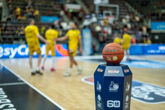 Baden Spielball auf Stehle, MHP RIESEN Ludwigsburg im Hintergrund beim Warm-up, GER, MHP Riesen vs. Syntainics MBC Weissenfels, Basketball Bundesliga, easycredit BBL, 21. Spieltag, Spielzeit 2025 2026, 19.02.2026, GER, MHP Riesen vs. Syntainics MBC Weissenfels, Basketball Bundesliga, easycredit BBL, 21. Spieltag, Spielzeit 2025 2026, 19.02.2026 Ludwigsburg Copyright: xEibner-Pressefoto SaschaxWaltherx EP_EER