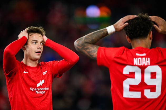 260219 Felix Horn Myhre of Brann reacts during the UEFA Europa League football match between Brann and Bologna on February 19, 2026 in Bergen. Photo: Marius Simensen BILDBYRAN COP 238 MM0056 bbeng brann bologna football fotball fotboll soccer uefa europa league Copyright: MARIUSxSIMENSEN BB260219ZS039