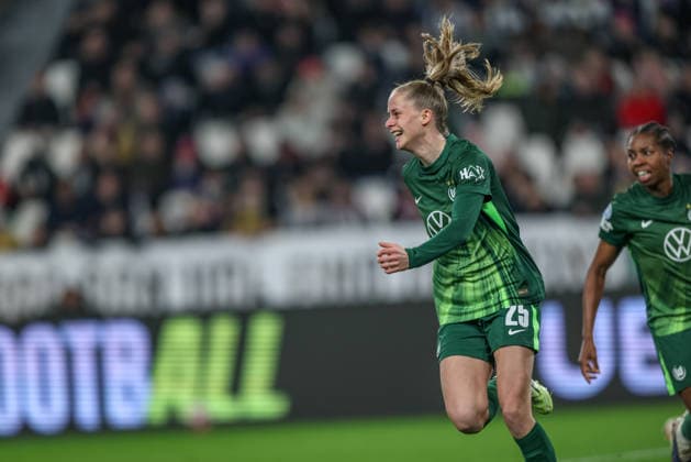 ITA, Wolfsburg, Juventus Turin vs VfL Wolfsburg, Women s Champions League, Fussball, UEFA, Spielzeit 2025 2026, Allianz Stadium, Playoffs, Rückspiel im Bild: Vivien Endemann (VfL Wolfsburg Frauen 25) erzielt das 1:0, Tor, Jubel und Freude, Emotionen DFB DFL REGULATIONS PROHIBIT ANY USE OF PHOTOGRAPHS AS IMAGE SEQUENCES AND OR QUASI-VIDEO, 19.02.2026 Copyright: HMBxMedia HendrikxHamelau