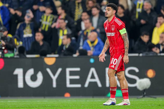 2026-02-19 Fenerbahce SK v Nottingham Forest FC - UEFA Europa League 2025 26 Knockout Play-off First Leg ISTANBUL, TURKEY - FEBRUARY 19: Morgan Gibbs-White of Nottingham Forest FC looks on during the UEFA Europa League 2025 26 Knockout Play-off First Leg match between Fenerbahce SK and Nottingham Forest FC at Ulker Sukru Saracoglu Stadium on February 19, 2026 in Istanbul, Turkey. (Photo by BSR Agency) Istanbul Turkey Content not available for redistribution in The Netherlands directly or indirectly through any third parties. Copyright: xBSRxAgencyx