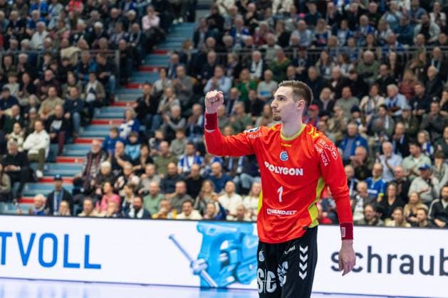 Szene mit Dominik Kuzmanovi? (1; VfL Gummersbach) in der Partie zwischen Vfl Gummersbach und ThSV Eisenach am 22. Spieltag in der DAIKIN HBL. Szene mit Dominik Kuzmanovi? (1; VfL Gummersbach)