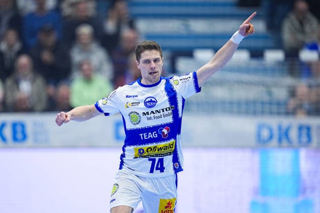 19.02.2026, xydrx, Handball, 1.HBL, VfL Gummersbach - ThSV Eisenach, Schwalbe-Arena: Vincent Buechner (ThSV Eisenach 74) jubelnd Photo: xYannisxDreimannxPressefotoKochx Nordrhein-Westfahlen Deutschland