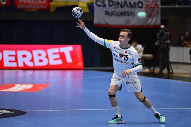 Dinamo Bucharest and Fuchse Berlin, EHF Champions League GRONDAHL Tobias Schjolberg of Fuchse Berlin reacts during the EHF Champions League Men 2025 26 Group Phase game between Dinamo Bucharest and Fuchse Berlin, in Bucharest, February 19, 2026. Copyright: xAlexxNicodimx