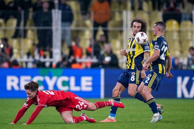 James McAtee of Nottingham Forest Football Club is fouled by Mattà o Guendouzi of Fenerbahce Fenerbache v Nottingham Forest, UEFA Europa League, Knockout Round Play Offs, First Leg, Football, Sukru Saracoglu Stadium, Istanbul, Turkiye - 19 Feb 2026Istanbul Sukru Saracoglu Stadium Turkey EDITORIAL USE ONLY No use with unauthorised audio, video, data, fixture lists, club league logos or live services. Online in-match use limited to 120 images, no video emulation. No use in betting, games or single club league player publications. Copyright: xRaddadxJebarah Shutterstockx 16674269dv