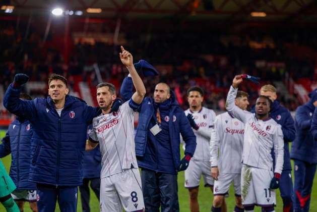 UEFA Europa League SK Brann Bologna Bergen 20260219 Bologna players celebrate after the victory in the UEFA Europa League match between SK Brann and Bologna at Brann Stadium Photo Paul S Amundsen NTB Bergen Norway EDITORIAL USE ONLY RESTRICTED USE FOR BETTING COMPANIES  Copyright: xPaulxS.xAmundsenx xNTBx