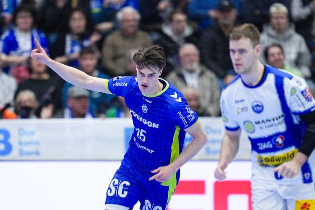 19.02.2026, xydrx, Handball, 1.HBL, VfL Gummersbach - ThSV Eisenach, Schwalbe-Arena: Miro Schluroff (VfL Gummersbach 15) jubelnd Photo: xYannisxDreimannxPressefotoKochx Nordrhein-Westfahlen Deutschland