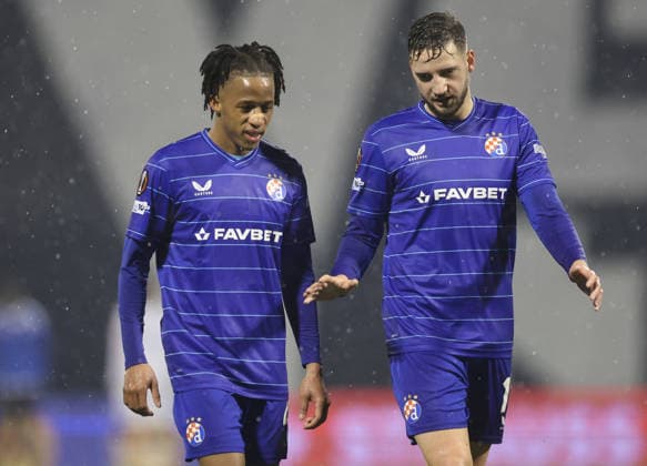 GNK Dinamo v KRC Genk - UEFA Europa League 2025 26 Knockout Play-off First Leg ZAGREB, CROATIA - FEBRUARY 19: Cardoso Varela, Marko Soldo during the UEFA Europa League 2025 26 Knockout Play-off First Leg match between GNK Dinamo and KRC Genk at Stadion Maksimir on February 19, 2026 in Zagreb, Croatia.  GoranxStanzl PIXSELL