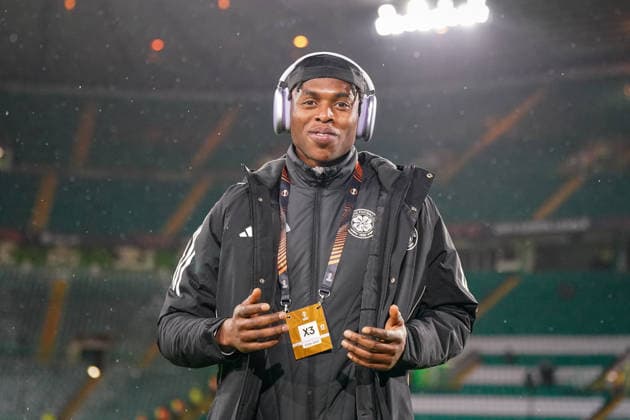 Fussball UEFA Europa League 2025 - 2026, Play-Offs Hinspiel - Celtic FC Glasgow vs VfB Stuttgart - Celtic Park Stadion (Glasgow, Schottland): Junior Adamu (Celtic Glasgow, 9) Copyright: xJOERANxSTEINSIEKx