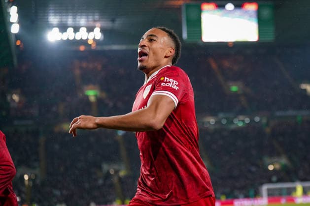 Fussball UEFA Europa League 2025 - 2026, Play-Offs Hinspiel - Celtic FC Glasgow vs VfB Stuttgart - Celtic Park Stadion (Glasgow, Schottland): Tor und Torjubel zum 1:3 durch Jamie Leweling (VfB Stuttgart, 18) Freude, Emotionen, Jubel Copyright: xJOERANxSTEINSIEKx