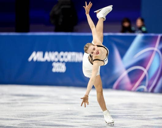 ITALY, MILAN - FEBRUARY 19, 2026: Anastasiia Gubanova of Georgia performs her routine in the women s singles free skating programme at the 2026 Winter Olympic Games, Olympische Spiele, Olympia, OS at Milano Ice Skating Arena. Peter Kovalev TASS  88969126