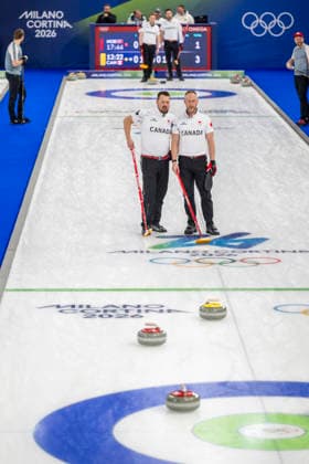 260219 Ben Hebert and Brad Jacobs of Canada compete in a men s semifinal curling match between Canada and Norway during day 13 of the 2026 Winter Olympics on February 19, 2026 in Cortina. Photo: Jon Olav Nesvold BILDBYRAN COP 217 JE0125 curling Olympic Games, Olympische Spiele, Olympia, OS olympics winter olympics os ol olympiska spel vinter-os olympiske leker milano cortina 2026 milan cortina 2026 milano cortina 2026 olympic games milano cortina 2026 winter olympic games milano cortina-os milano cortina-ol vinter-ol 13 bbeng kanada canada norge norway *** 260219 Ben Hebert and Brad Jacobs of Canada compete in a men s semifinal curling match between Canada and Norway during day 13 of the 2026 Winter Olympics on February 19, 2026 in Cortina Photo Jon Olav Nesvold BILDBYRAN COP 217 JE0125 curling olympic games olympics winter olympics os ol olympiska spel vinter os olympiske leker milano cortina 2026 milan cortina 2026 milano cortina 2026 olympic games milano cortina 2026 winter olympic games milano cortina os milano cortina ol vinter ol 13 bbeng kanada canada norge norway  Copyright: JONxOLAVxNESVOLD BB260219JE041