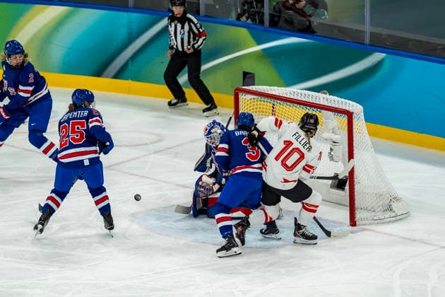 February 19, 2026, Milan, Lombardy, Italy: Goalkeeper Aerin Frankel 31 of Team United States saves a goal against Team Canada in the Gold Medal Game at the Milano Santagiulia Ice hockey, Eishockey Arena in MILAN, Italy during the 2026 Milano Cortina Winter Olympics. Milan Italy - ZUMAa161 20260219_oly_a161_124 Copyright: xWalterxG.xArcex