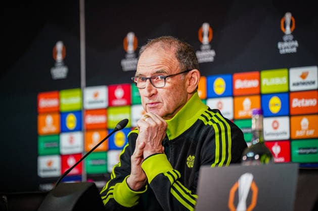 Fussball UEFA Europa League 2025 - 2026, Play-Offs Hinspiel - Celtic FC Glasgow vs VfB Stuttgart - Celtic Park Stadion (Glasgow, Schottland): Martin O Neill Martin Oneill (Trainer, Celtic Glasgow) Pressekonferenz, Medien Copyright: xJOERANxSTEINSIEKx