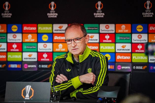 Fussball UEFA Europa League 2025 - 2026, Play-Offs Hinspiel - Celtic FC Glasgow vs VfB Stuttgart - Celtic Park Stadion (Glasgow, Schottland): Martin O Neill Martin Oneill (Trainer, Celtic Glasgow) Pressekonferenz, Medien Copyright: xJOERANxSTEINSIEKx