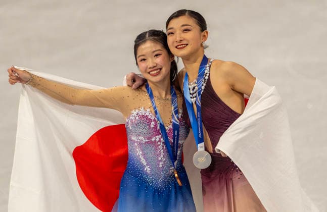 February 19, 2026, Milan, Lombardy, Italy: AMI NAKAI of Japan and her bronze medal, left and silver medalist also of Japan is Kaori SAKAMOTO after Free Skating medal round Thursday night at this Milano Cortina 2026 Olympics. Olympics 2026: Milano Cortina: Figure skating, Eiskunstlauf Women s  - ZUMAa35_ 20260219_oly_a35_035 Copyright: xDanielxA.xAndersonx