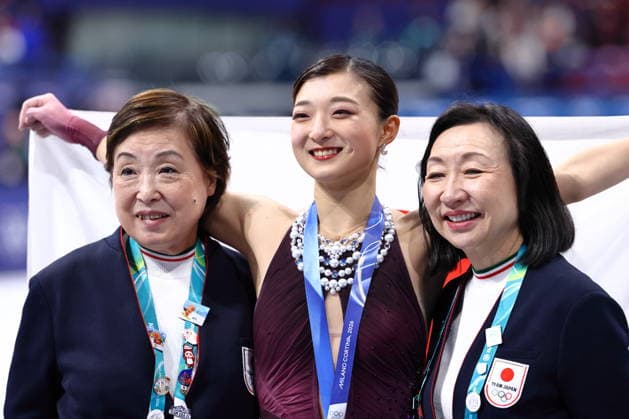 (L-R) Sonoko Nakano coach, Kaori Sakamoto (JPN), Mitsuko Graham coach, FEBRUARY 19, 2026 - Figure skating, Eiskunstlauf : Women s Medal Ceremony during the Milano Cortina 2026 Olympic Winter games, Winterspiele,Spiele, Summer games at Milano Ice Skating Arena in Milan, Italy. Noxthirdxpartyxsales  aflo_320566472