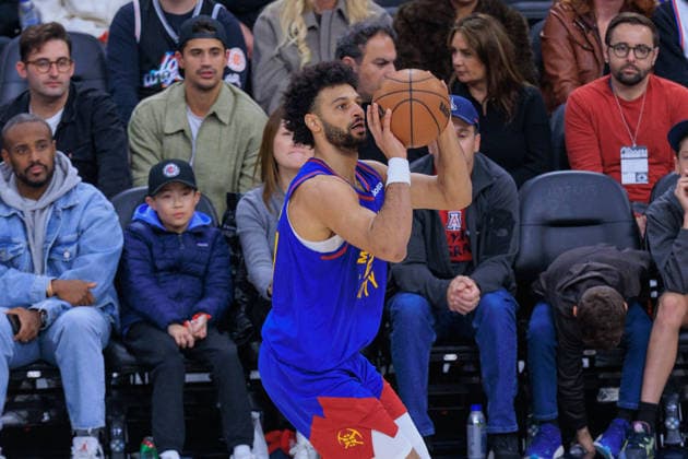 February 19, 2026, Inglewood, California, USA: Jamal Murray 27 of the Denver Nuggets puts up a three point shot during a NBA, Basketball Herren, USA regular season game against the Los Angeles Clippers on Thursday February 19, 2026 at Intuit Dome Arena in Inglewood, California. JAVIER ROJAS PI Inglewood USA - ZUMAp124 20260219_zaa_p124_029 Copyright: xJavierxRojasx