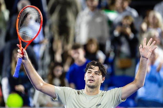 2026 Delray Beach Open - Day 4 - Taylor Fritz Of USA v Rafael Jodar Of Spain Taylor Fritz of the USA celebrates after defeating Rafael Jodar of Spain during their match on Day 4 of the Delray Beach Open at the Delray Tennis Center in Delray Beach, Florida, on February 19, 2026. Delray Beach FL United States  Copyright: xMauricioxPaizx originalFilename:paiz-2026delr260219_npltS.jpg