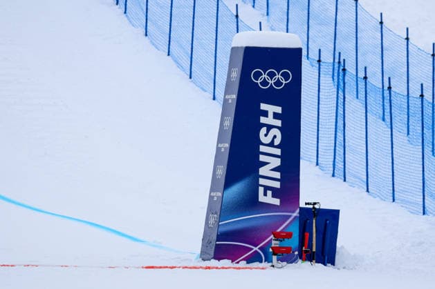 Livigno, Italien 20. Februar 2026: Ski Freestyle Ski Cross Frauen - Olympia 2026 Im Bild: Die Ziellinie, Finish beim Skicross. Snow Park *** Livigno, Italy February 20, 2026 Ski Freestyle Ski Cross Women Olympia 2026 In the picture The finish line, finish at the Skicross Snow Park Copyright: xFotostandx xHettichx
