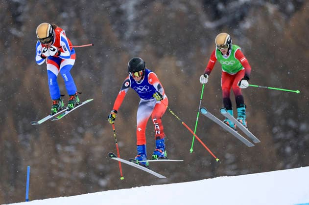 OLYMPICS - Winter Olympic Games, Olympische Spiele, Olympia, OS Milano Cortina 2026 LIVIGNO,ITALY,20.FEB.26 - OLYMPICS, SKI CROSS - Winter Olympic Games Milano Cortina 2026, Skicross, women, qualification. Image shows Jade Grillet Auber (FRA), Brittany Phelan (CAN) and Sonja Gigler (AUT).  GEPAxpictures xWolfgangxGrebien