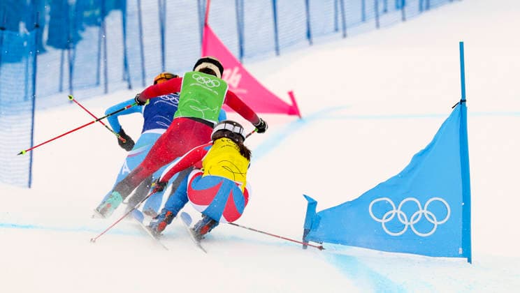 OLYMPICS - Winter Olympic Games, Olympische Spiele, Olympia, OS Milano Cortina 2026 LIVIGNO,ITALY,20.FEB.26 - OLYMPICS, SKI CROSS - Winter Olympic Games Milano Cortina 2026, Skicross, women, qualification. Image shows Jole Galli (ITA), Katrin Ofner (AUT) and Mylene Ballet Baz (FRA).  GEPAxpictures xHaraldxSteiner
