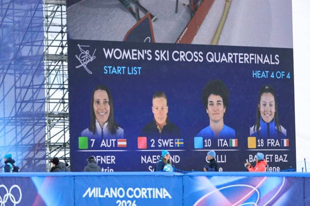 OLYMPICS - Winter Olympic Games, Olympische Spiele, Olympia, OS Milano Cortina 2026 LIVIGNO,ITALY,20.FEB.26 - OLYMPICS, SKI CROSS - Winter Olympic Games Milano Cortina 2026, Skicross, women, qualification. Image shows the result on a screen.  GEPAxpictures xWolfgangxGrebien