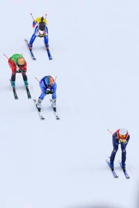 OLYMPICS - Winter Olympic Games, Olympische Spiele, Olympia, OS Milano Cortina 2026 LIVIGNO,ITALY,20.FEB.26 - OLYMPICS, SKI CROSS - Winter Olympic Games Milano Cortina 2026, Skicross, women, qualification. Image shows Sandra Naeslund (SWE), Jole Galli (ITA), Katrin Ofner (AUT) and Mylene Ballet Baz (FRA).  GEPAxpictures xWolfgangxGrebien
