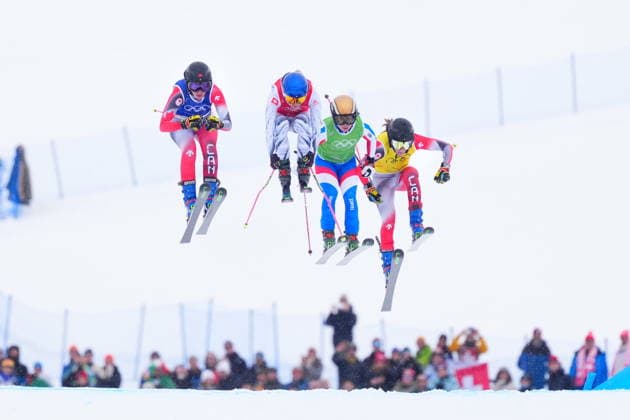 February 20, 2026, Livigno, Italy: Canada s Hannah Schmidt, left, and Brittany Phelan, right, ride to a third and fourth place finish in their heat during the women s ski cross final at the Milano Cortina 2026 Winter Olympic Games, Olympische Spiele, Olympia, OS in Livigno, Italy, Friday, Feb. 20, 2026. Both were eliminated from competition. Canada News - February 20, 2026  - ZUMAc35_ 20260220_zaf_c35_011 Copyright: xSeanxKilpatrickx