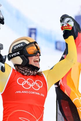 OLYMPICS - Winter Olympic Games, Olympische Spiele, Olympia, OS Milano Cortina 2026 LIVIGNO,ITALY,20.FEB.26 - OLYMPICS, SKI CROSS - Winter Olympic Games Milano Cortina 2026, Skicross, women, qualification. Image shows the rejoicing of Daniela Maier (GER).  GEPAxpictures xWolfgangxGrebien