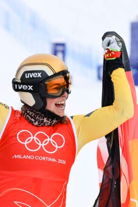 OLYMPICS - Winter Olympic Games, Olympische Spiele, Olympia, OS Milano Cortina 2026 LIVIGNO,ITALY,20.FEB.26 - OLYMPICS, SKI CROSS - Winter Olympic Games Milano Cortina 2026, Skicross, women, qualification. Image shows the rejoicing of Daniela Maier (GER).  GEPAxpictures xWolfgangxGrebien