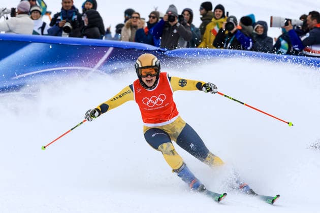 OLYMPICS - Winter Olympic Games, Olympische Spiele, Olympia, OS Milano Cortina 2026 LIVIGNO,ITALY,20.FEB.26 - OLYMPICS, SKI CROSS - Winter Olympic Games Milano Cortina 2026, Skicross, women, qualification. Image shows the rejoicing of Daniela Maier (GER).  GEPAxpictures xWolfgangxGrebien