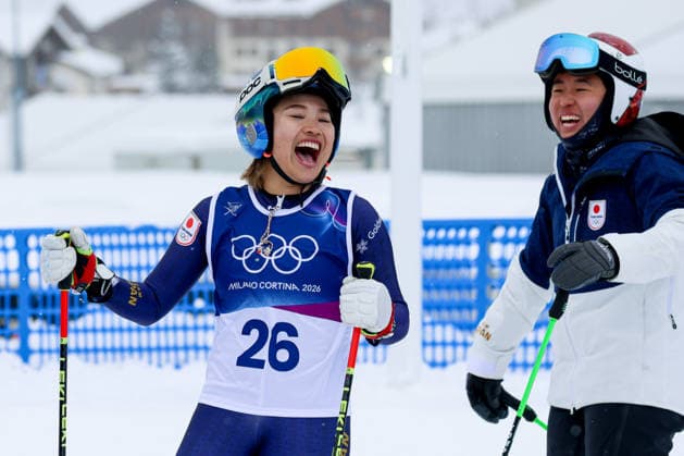 Livigno, Italien 20. Februar 2026: Ski Freestyle Ski Cross Frauen - Olympia 2026 Im Bild: Sakurako Mukogawa (JPN) lachend. Snow Park *** Livigno, Italy February 20, 2026 Ski Freestyle Ski Cross Women Olympia 2026 In the picture Sakurako Mukogawa JPN laughing Snow Park Copyright: xFotostandx xHettichx
