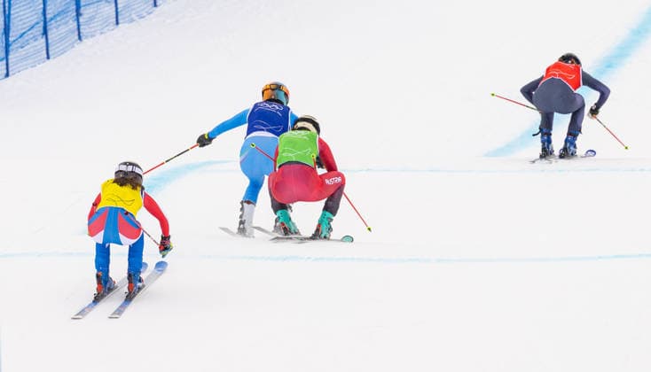 OLYMPICS - Winter Olympic Games, Olympische Spiele, Olympia, OS Milano Cortina 2026 LIVIGNO,ITALY,20.FEB.26 - OLYMPICS, SKI CROSS - Winter Olympic Games Milano Cortina 2026, Skicross, women, final. Image shows Mylene Ballet Baz (FRA), Jole Galli (ITA), Katrin Ofner (AUT) and Sandra Naeslund (SWE).  GEPAxpictures xHaraldxSteiner