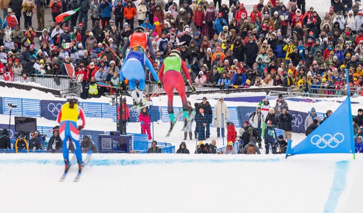 OLYMPICS - Winter Olympic Games, Olympische Spiele, Olympia, OS Milano Cortina 2026 LIVIGNO,ITALY,20.FEB.26 - OLYMPICS, SKI CROSS - Winter Olympic Games Milano Cortina 2026, Skicross, women, final. Image shows Mylene Ballet Baz (FRA), Jole Galli (ITA), Katrin Ofner (AUT) and Sandra Naeslund (SWE).  GEPAxpictures xHaraldxSteiner